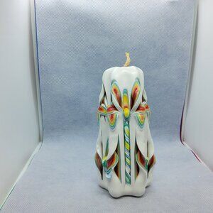 Rainbow Fountain Jasco Carved Candle White & Rainbow Colors         Hand Dipped